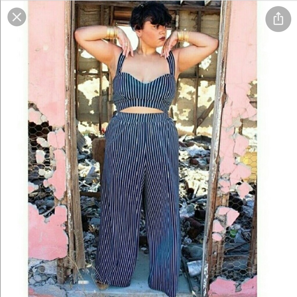 Zelie for She Navy Pinstripe Set 2X